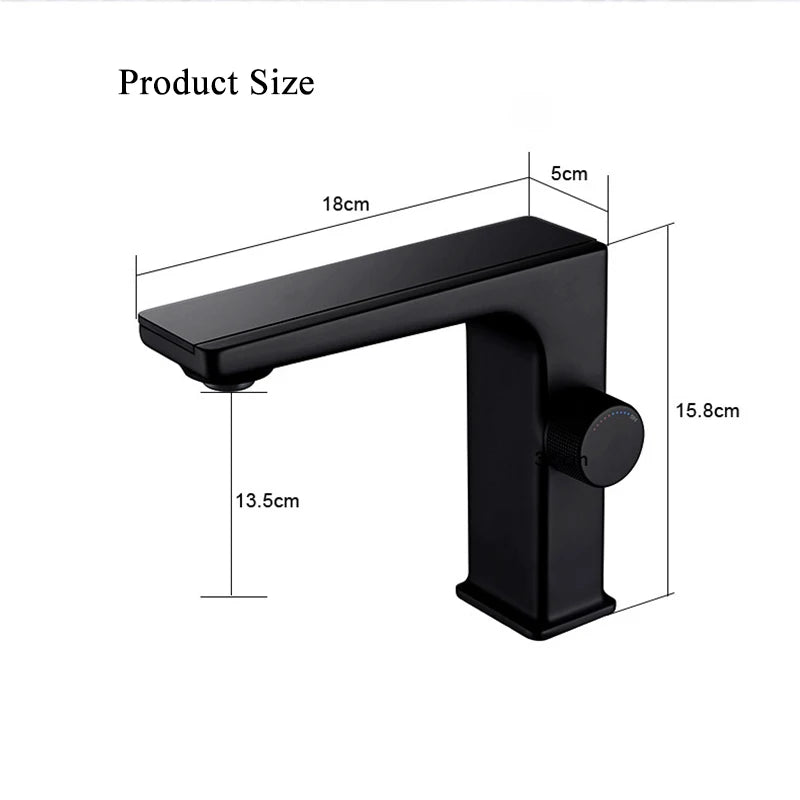 Robinet de lavabo de salle de bain à affichage numérique intelligent LED en laiton