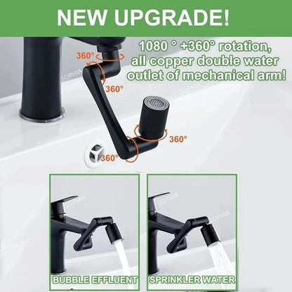 Douchette de robinet universelle en métal lourd avec rotation à 1080° pour lavabo de cuisine, robinet d'évier à bulles et jet anti-éclaboussures