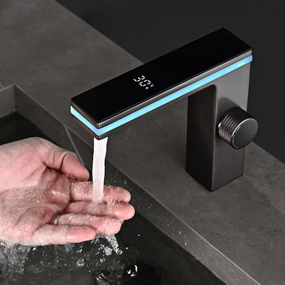 Robinet de lavabo de salle de bain à affichage numérique intelligent LED en laiton