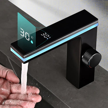 Robinet de lavabo de salle de bain à affichage numérique intelligent LED en laiton