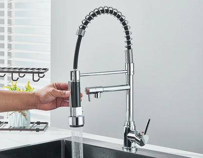 Pull Down Spring Kitchen Faucet Single Lever Hot Cold Mixer Water For Kitchen Sink Dual Spout Nozzle Faucets Crane