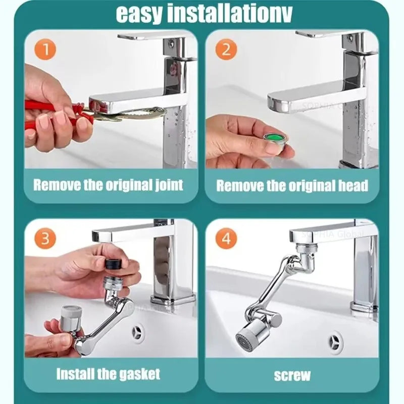 Douchette de robinet universelle en métal lourd avec rotation à 1080° pour lavabo de cuisine, robinet d'évier à bulles et jet anti-éclaboussures